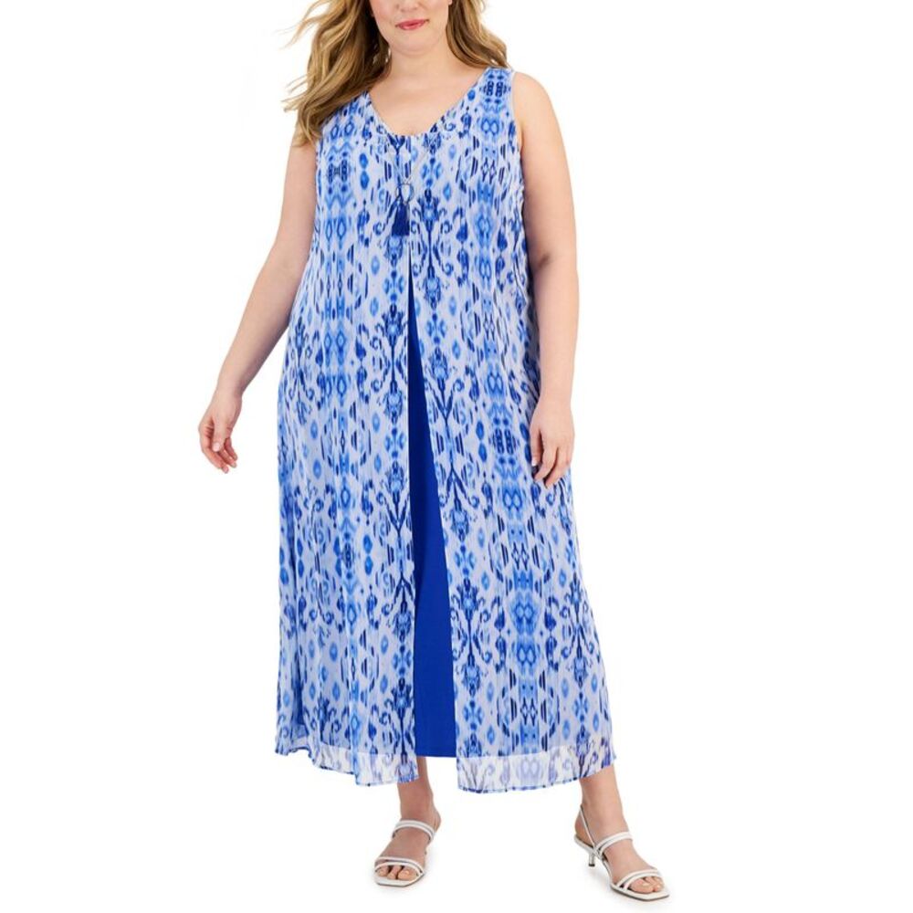JM Collection Plus Size Chiffon Overlay Maxi Dress